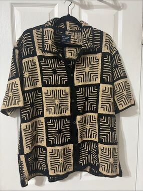 Abercrombie & Fitch Men's Black & Cream Geometric Knit Shirt Jacket XXL